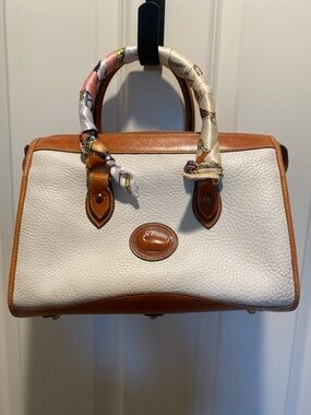 White Pebbled Satchel with Tan Trim by Dooney & Bourke